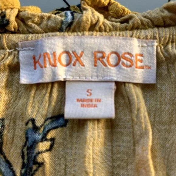 Knox Rose Dress Womens Small Golden Yellow Floral Folkloric A Line 3/4 Sleeves - Picture 3 of 13